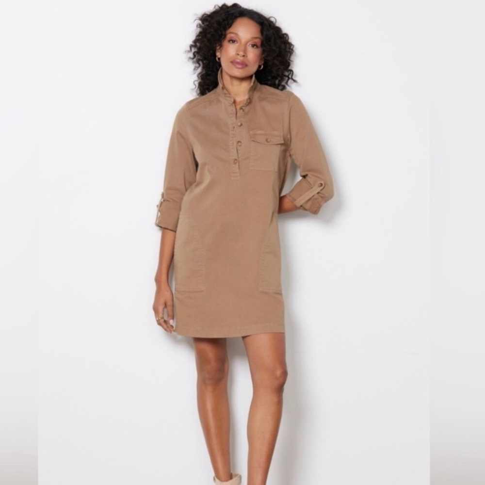 Michael Stars Eleanor Tab Sleeve Twill A-line Shift Shirt Dress S16